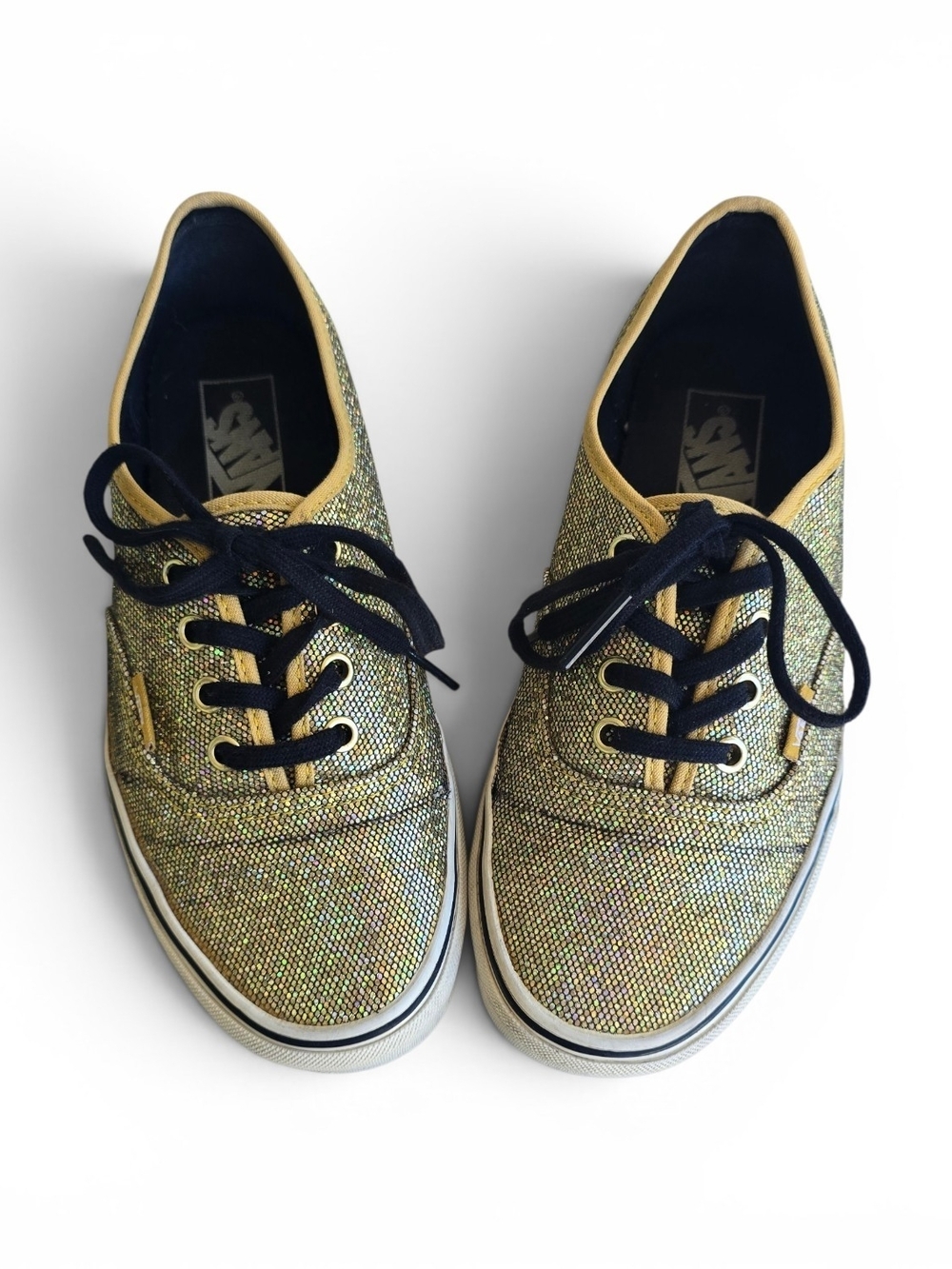Vans Women's Gold Metallic Canvas Sneakers with Black Laces Womens Size 7.5